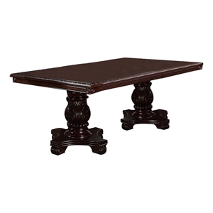 Benjara 66&quot Dining Table- Extension Leaf- Twin Pedestal Base- Cherry Oak Brown