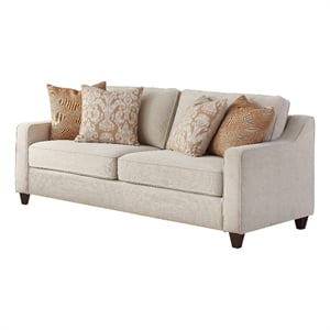 Benjara Leo 79&quot Modern Sofa- 4 Accent Pillows- Soft Chenille Fabric- Beige