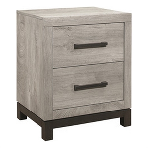 Benjara Deena 25&quot Classic 2 Drawer NightStand-Metal Handles-Wood Grain Gray