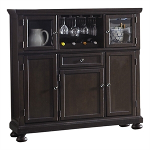 Benjara Cappi 54&quot Curio Bar Cabinet- 2 Glass Doors- Single Drawer- Brown Wood