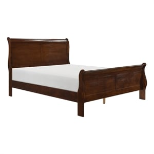 Benjara Gage Traditional Queen Sleigh Bed- Wood Frame- Rich Brown Cherry Finish