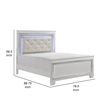 Benjara Noah California King Bed- LED Backlit Crystal Tufted Headboard- White