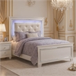 Benjara Noah California King Bed- LED Backlit Crystal Tufted Headboard- White
