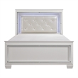 Benjara Noah California King Bed- LED Backlit Crystal Tufted Headboard- White