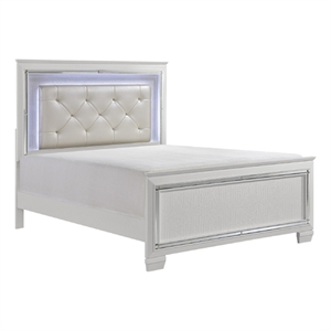Benjara Noah California King Bed- LED Backlit Crystal Tufted Headboard- White