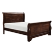 Benjara Transitional Queen Sleigh Style Bed-Dark Wood Frame-Cherry Brown Finish