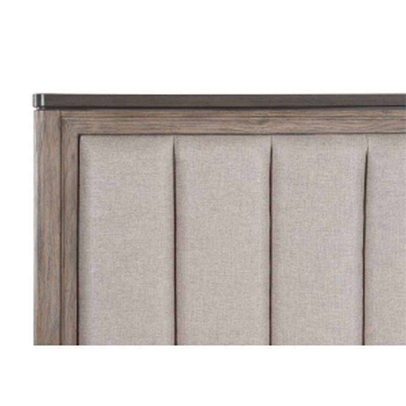 Benjara Cady Classic Upholstered Queen Bed-Channel Tufted Headboard-Brown Fabric