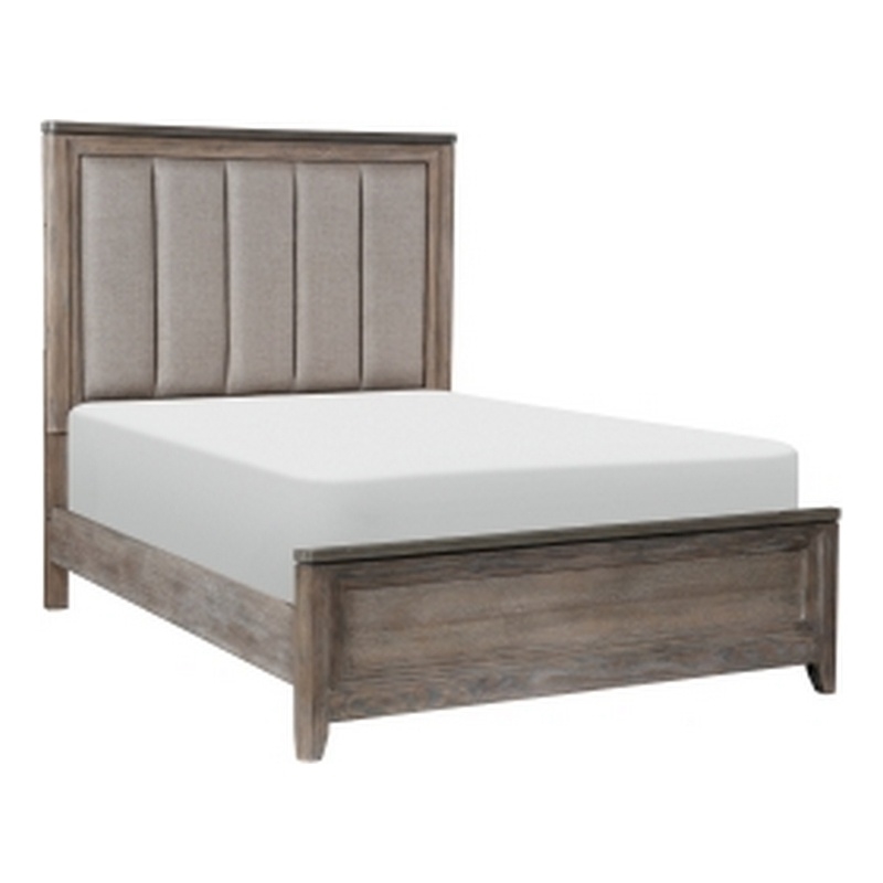 Benjara Cady Classic Upholstered Queen Bed-Channel Tufted Headboard-Brown Fabric