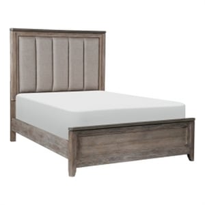 Benjara Cady Classic Upholstered Queen Bed-Channel Tufted Headboard-Brown Fabric