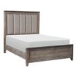 Benjara Cady Classic Upholstered Queen Bed-Channel Tufted Headboard-Brown Fabric