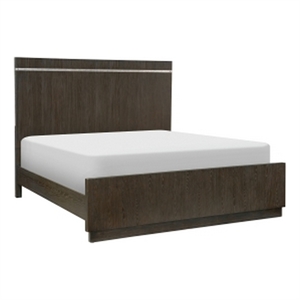 Benjara Bery Sleek Queen Bed- Panel Headboard & Footboard- Silver Accents- Brown