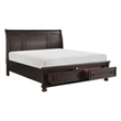 Benjara Cappi Classic Queen Platform Bed- 2 Storage Drawer Footboard- Brown Wood