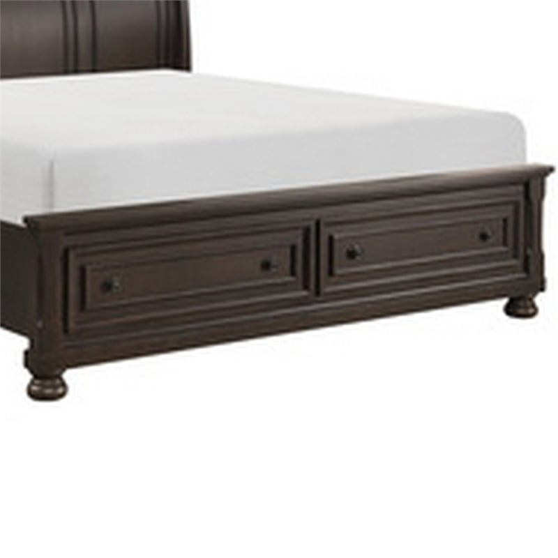 Benjara Cappi Classic Queen Platform Bed- 2 Storage Drawer Footboard- Brown Wood