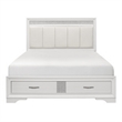 Benjara Ani Queen Platform Bed- Tufted Headboard- 2 Drawer Low Footboard- White
