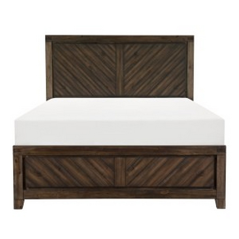 Benjara Bitsy Modern Queen Bed- Angled Plank Design- Tapered Legs- Espresso