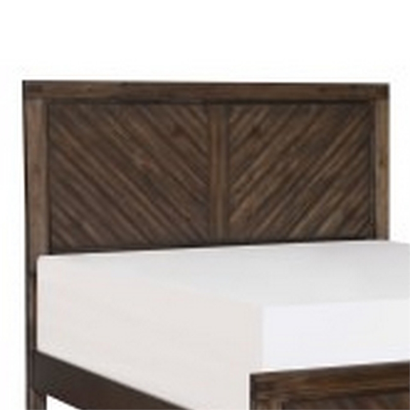 Benjara Bitsy Modern Queen Bed- Angled Plank Design- Tapered Legs- Espresso