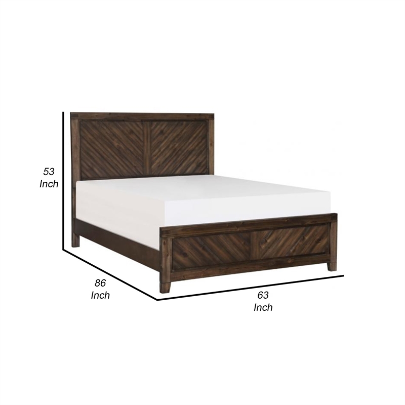 Benjara Bitsy Modern Queen Bed- Angled Plank Design- Tapered Legs- Espresso