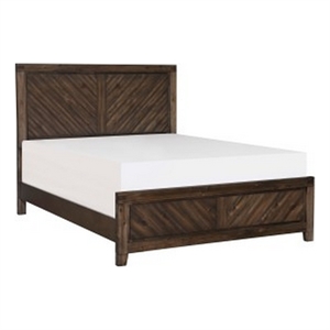 Benjara Bitsy Modern Queen Bed- Angled Plank Design- Tapered Legs- Espresso