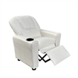Benjara Nik Youth Recliner Chair- Cup Holder- Padded Seat and Back- White
