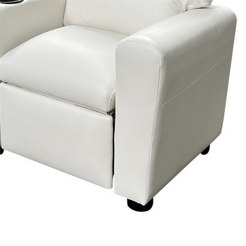Benjara Nik Youth Recliner Chair- Cup Holder- Padded Seat and Back- White