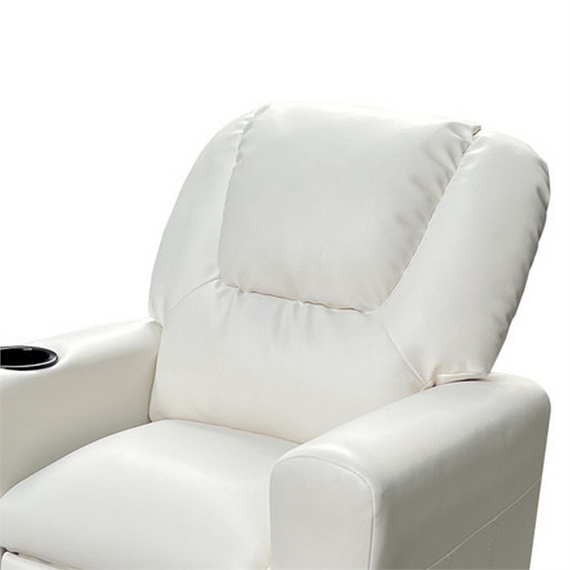 Benjara Nik Youth Recliner Chair- Cup Holder- Padded Seat and Back- White