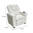 Benjara Nik Youth Recliner Chair- Cup Holder- Padded Seat and Back- White