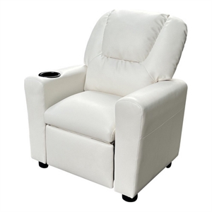 Benjara Nik Youth Recliner Chair- Cup Holder- Padded Seat and Back- White