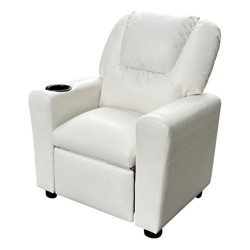 Benjara Nik Youth Recliner Chair- Cup Holder- Padded Seat and Back- White
