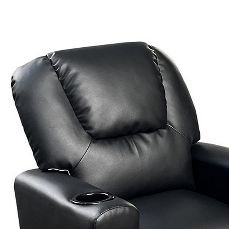 Benjara Nik Youth Recliner Chair- Cup Holder- Padded Seat and Back- Black
