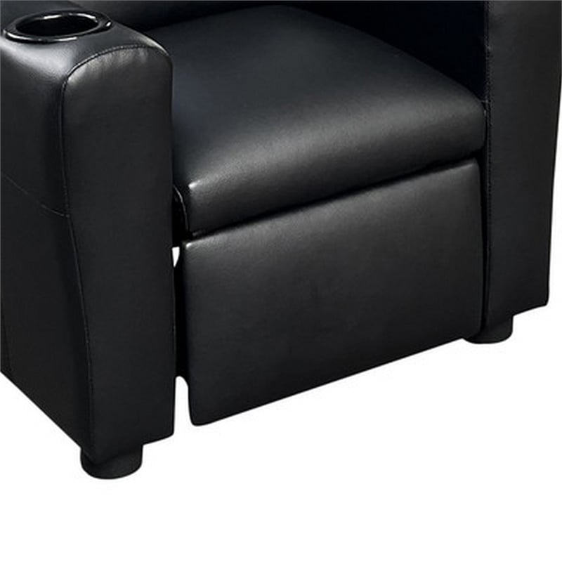 Benjara Nik Youth Recliner Chair- Cup Holder- Padded Seat and Back- Black
