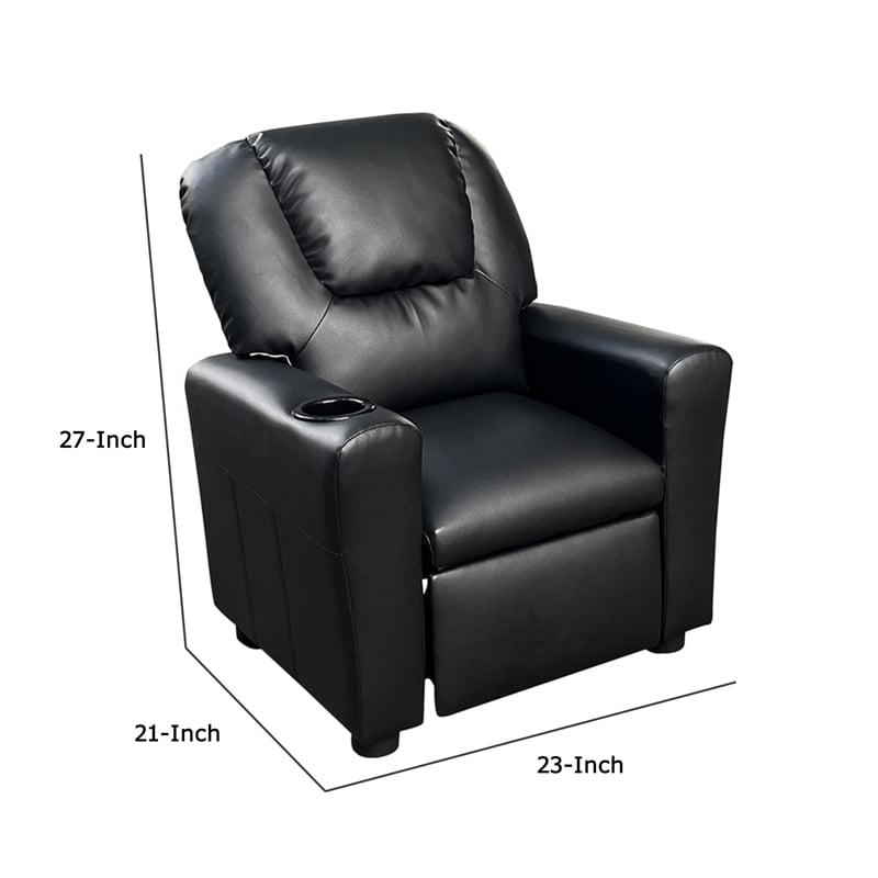Benjara Nik Youth Recliner Chair- Cup Holder- Padded Seat and Back- Black