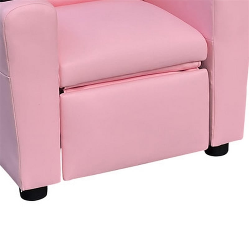 Benjara Nik Youth Recliner Chair- Cup Holder- Padded Seat and Back- Pink