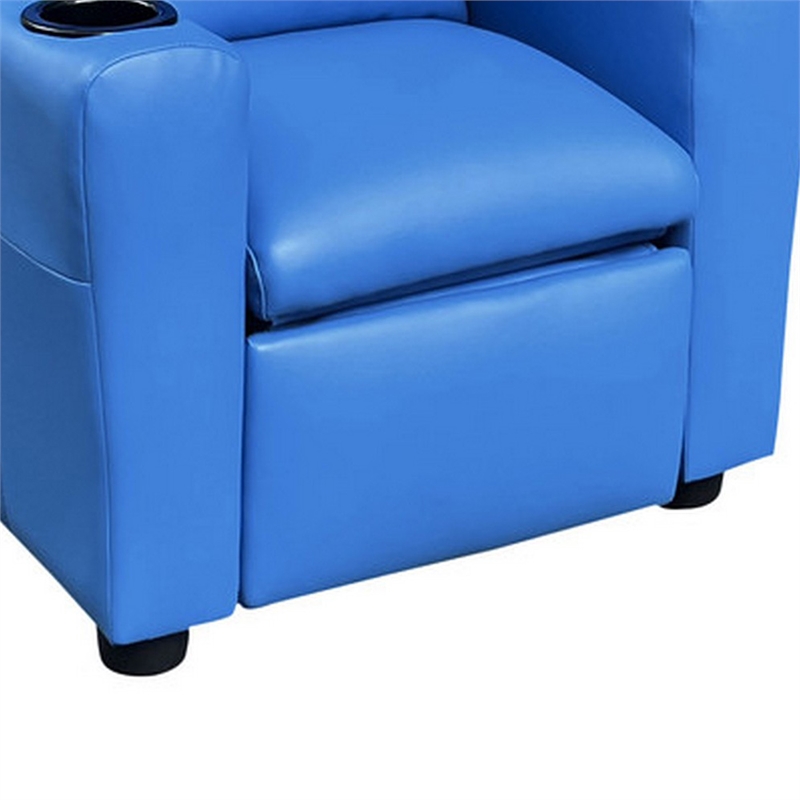 Benjara Nik Youth Recliner Chair- Cup Holder- Padded Seat and Back- Blue
