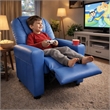 Benjara Nik Youth Recliner Chair- Cup Holder- Padded Seat and Back- Blue