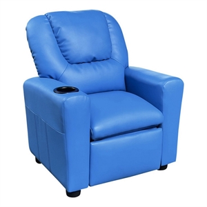 Benjara Nik Youth Recliner Chair- Cup Holder- Padded Seat and Back- Blue