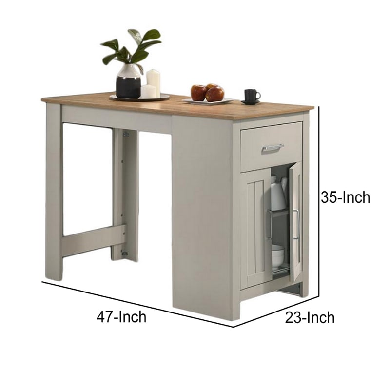 Benjara 3 Piece Counter Height Dining Table Kitchen Island With Storage- Gray