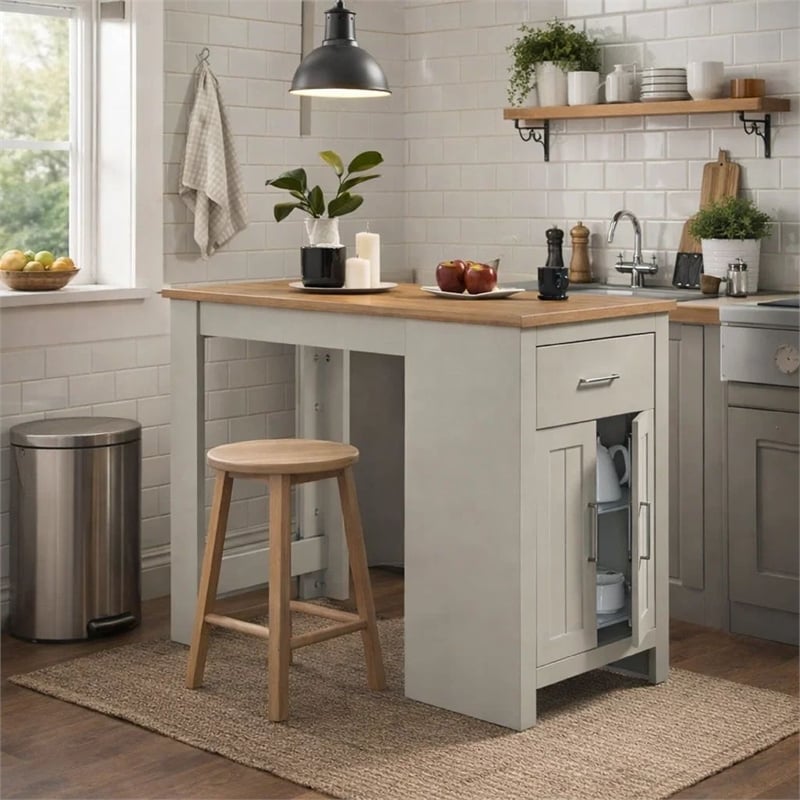 Benjara 3 Piece Counter Height Dining Table Kitchen Island With Storage- Gray