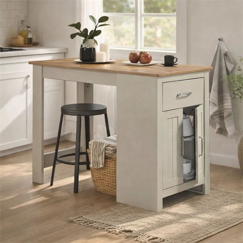 Benjara 3 Piece Counter Height Dining Table Kitchen Island With Storage- Gray