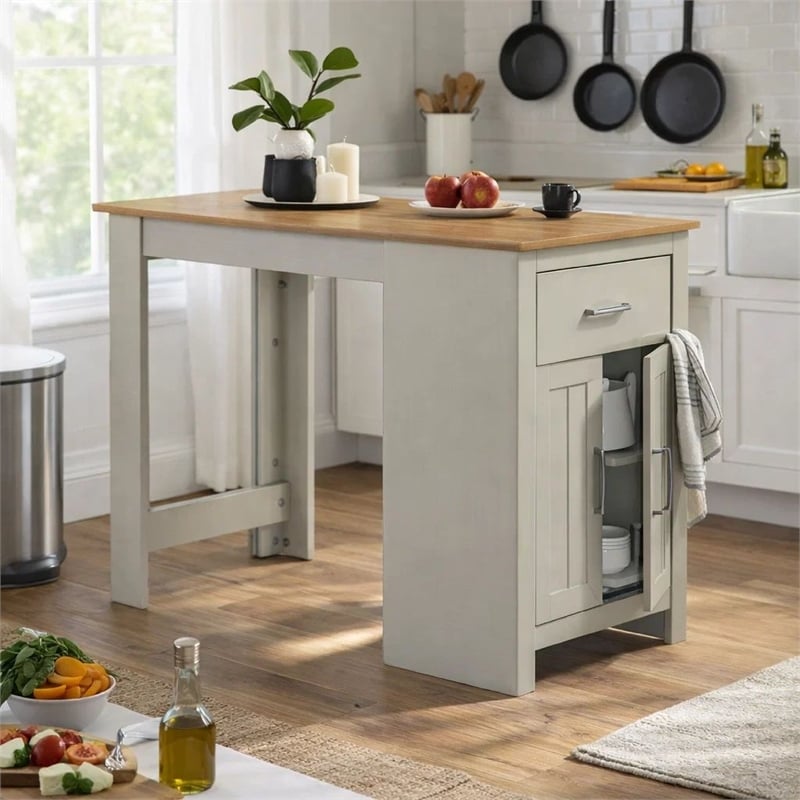 Benjara 3 Piece Counter Height Dining Table Kitchen Island With Storage- Gray