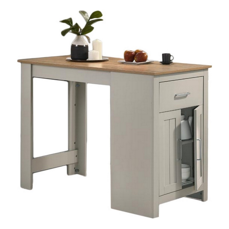 Benjara 3 Piece Counter Height Dining Table Kitchen Island With Storage- Gray