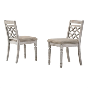 Benjara 19&quot Dining Chairs- Cross Back Design with Padded Seats (Set of 2)- White