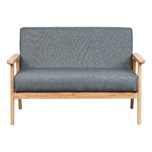 Benjara Gala 45&quot Modern Loveseat Bench- Gray Fabric- Natural Brown Wood Frame