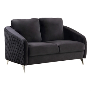 Benjara Hida 55&quot Modern Accent Loveseat- Diamond Stitching- Black Velvet Fabric