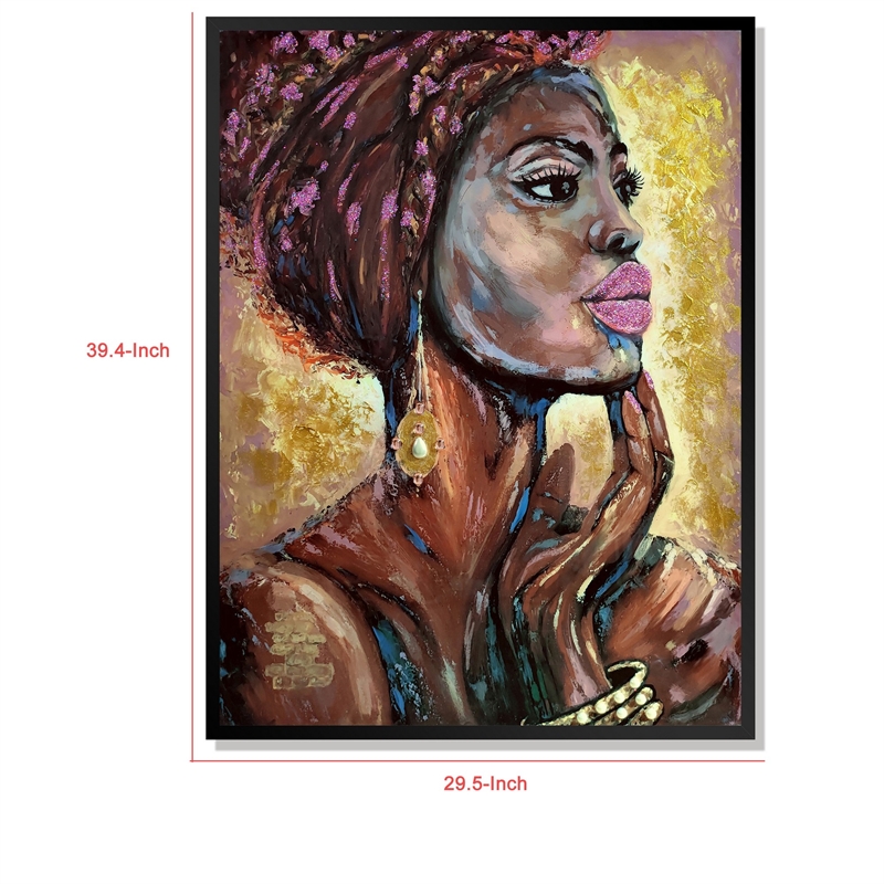 Benjara Rin 30 x 39 Hand Painted African Woman-Resin Coated-Rich Browns-Yellows
