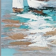 Benjara Hy 39 x 59 Hand Painted Multicolor Floating Boats- Modern- White Frame