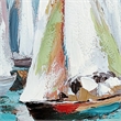 Benjara Hy 39 x 59 Hand Painted Multicolor Floating Boats- Modern- White Frame