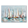 Benjara Hy 39 x 59 Hand Painted Multicolor Floating Boats- Modern- White Frame