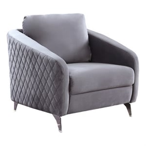 Benjara Hida 36&quot Modern Accent Armchair- Crisp Diamond Stitching- Gray Velvet