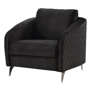 Benjara Hida 36&quot Modern Accent Armchair- Crisp Diamond Stitching- Black Velvet