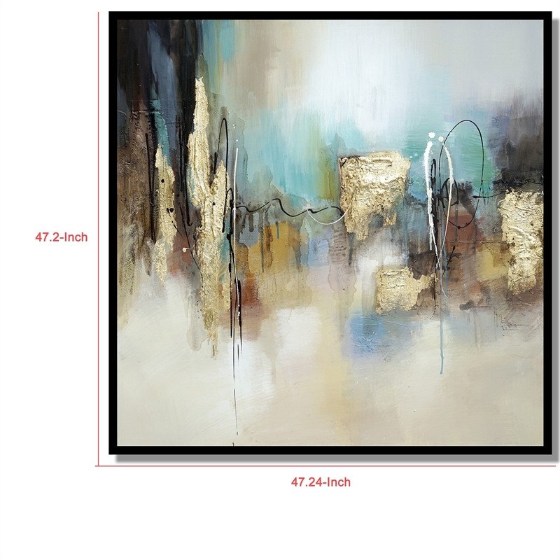 Benjara 47 x 47 Hand Painted Abstract Design- Gold Foil- Black Frame- Blue/Gold